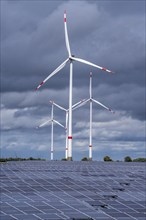 Solar park and wind farm near Morschheim, part of the municipality of Kirchheimbolanden,