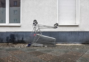 Shopping trolley on a pavement, illegal waste disposal in the Berlin district of Wedding, 15.02