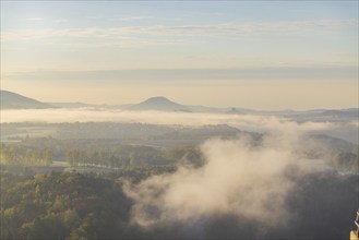 Sunrise in Saxon Switzerland, Rathen, Saxony, Germany, Europe