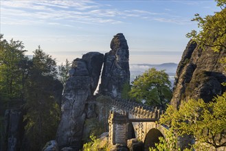 Sunrise in Saxon Switzerland, Rathen, Saxony, Germany, Europe