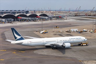 A Cathay Pacific Boeing 777-300ER aircraft with registration B-KQX at Chek Lap Kok Airport (HKG) in