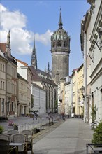 Tower of the All Saint Church or Castle Church, Luther City Wittenberg, Saxony Anhalt, Germany,