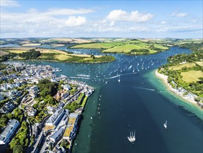 Salcombe and Mill Bay over Kingsbridge Estuary from a drone, Batson Creek, Southpool Creek, Devon,