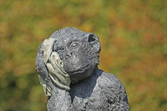 Sculpture A & E Monkey by Laura Ford, monkey figure, detail, head, headache, injury, head injury,