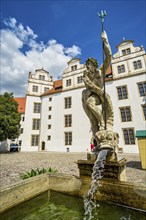 Neptune Fountain, Hartenfels Castle, Torgau, Saxony, Germany, Europe