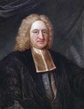 Edmond Halley, 1656-1742, English astronomer and mathematician. From the book Gallery of Portraits,