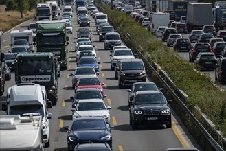 Traffic jam on the A3 motorway, over 8 lanes, in both directions, between the Leverkusen motorway