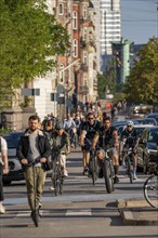 Cyclists on cycle paths, on Vester Voldgade Street, in the centre of Copenhagen, considered the