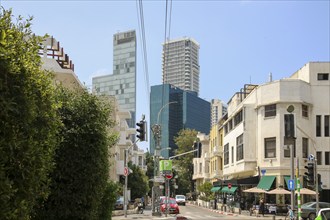 Modern high-rise buildings and houses in the style of classical modernism, Tel Aviv, Israel, Asia