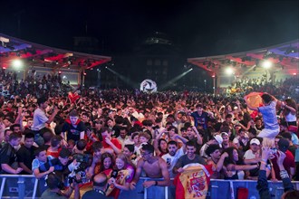 Fans of the Spanish team celebrate the European Championship title after the 2:1 victory against