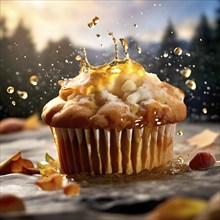 AI generated surreal food art blending a masterpiece muffin top morphing into a mountainous