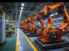 AI generated automotive assembly line in car manufacturing progression with automated machines