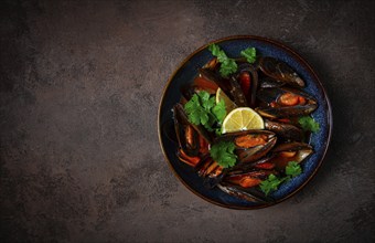 Mussels in tomato sauce, homemade, no people