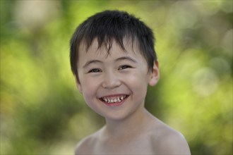 Child, boy, 5 years, portrait, multiethnic, smiles, laughs, Stuttgart, Baden-Württemberg, Germany,