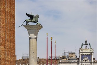 View of the city from the Canale della Giudecca, granite column on St Mark's Square with the Lion