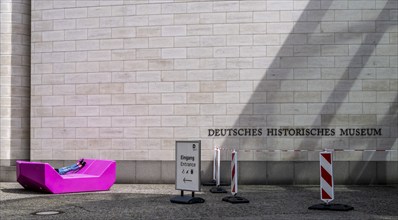 Plastic furniture in pink in front of the German Historical Museum, Berlin, Germany, Europe