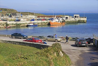 Ferry boat at quayside, North harbour, Cape Clear Island, County Cork, Ireland, Irish Republic,