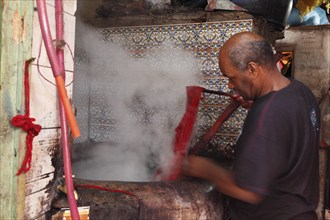 In the dyers' souk in Marrakech, Morocco, Africa