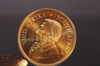 Close-up of Krugerrand gold coins