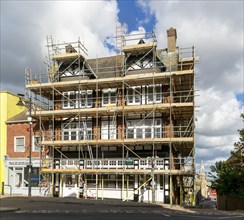 Scaffoldoing around historic builidng, The Wheatsheaf Public House, Lowestoft, Suffolk, England, UK