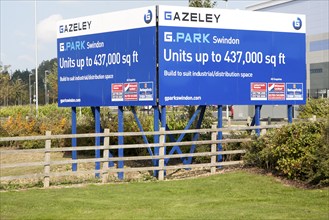 G Park advertising board for industrial units to let by Gazeley property developers, Swindon,