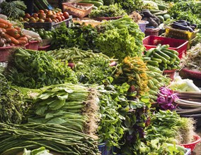 Various fresh fruits and vegetables on the market in Thailand