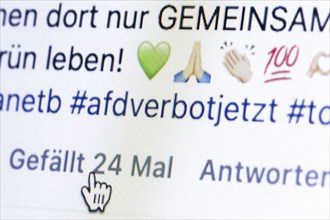 Symbolic photo on the topic of banning the AFD. The hashtag afdverbotjetzt can be read in a comment