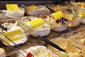 Variations of cream cheese in the cheese counter