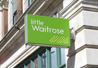 Sign for local Little Waitrose shop store, Corn Exchange, Ipswich, Suffolk, England, UK