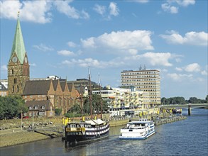 Weser, at the Schlachte, riverside promenade, passenger ship Hanseat, Bremen, Germany, Europe