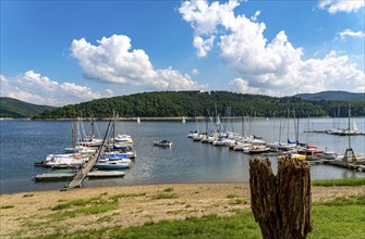 The Edersee, Eder reservoir, recreational waters, jetties near Waldeck, in Hesse, Germany, Europe