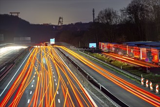 Evening traffic on the A2 motorway at the Recklinghausen junction heading west, in the background