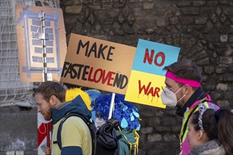 Peace demonstration against the war in Ukraine, instead of the Rose Monday parade in Cologne, with