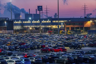 Car terminal in the Logport I inland port in Duisburg on the Rhine, vehicle handling of new cars,