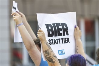 Protesting members of PETA, Germany's largest animal rights organisation, Fishermen's Day in