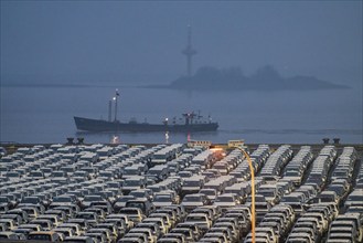 Parking space for import vehicles, hundreds of Hyundai Ioniq, electric cars, waiting for onward