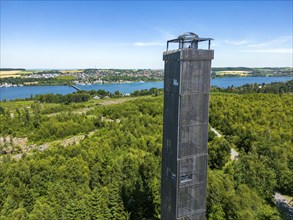 Lake Möhnesee, reservoir in the northern Sauerland, view from the Möhnesee tower, observation tower