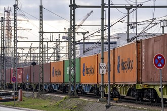 Port of Hamburg, container handling, railway line at Container Terminal Burchardkai, transport by