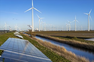 Solar park on the Slaperdijk dyke near the Eemshaven, test project, 17, 000 solar modules were