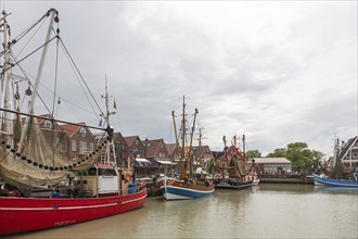 Cutter harbour Neuharlingersiel, shrimp cutter, East Frisia, Lower Saxony, Germany, Europe