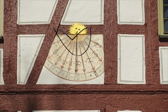 Sundial, Mauritiushaus, old rectory, half-timbered house, architecture, Langenenslingen, Upper