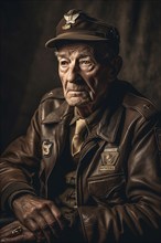 Elderly senior male world war II soldier portrait, generatvie AI, AI generated