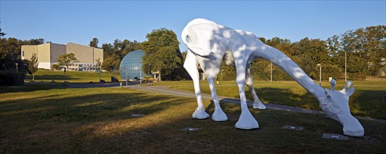 White giraffe, sculpture by Sina Heffner on the south head with Scharoun Theatre and Planetarium,