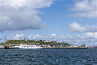 View from south-east to harbour facilities, Unterland and Oberland, offshore island Helgoland,