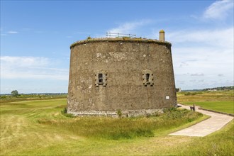 Martello Tower T 1810-1812, Napoleonic War military building on golf course, Felixstowe Ferry,