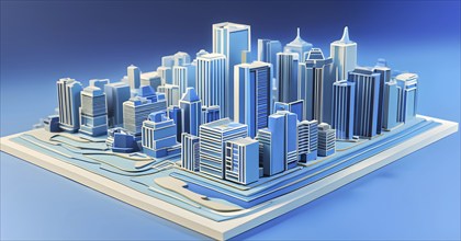 Three dimensional render of a model of a city, AI generated