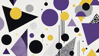 Minimalist illustration featuring abstract shapes in purple and yellow color accent symbolizing fun