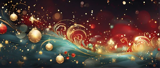 Abstract wallpaper illustration of Christmas symbols for gift cards, swirling shapes and lines, in