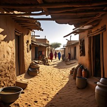 Village with traditional mud houses nestled in the thar desert, AI generated