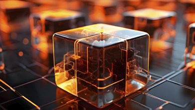 Interconnected cubes symbolizing a blockchain network, AI generated